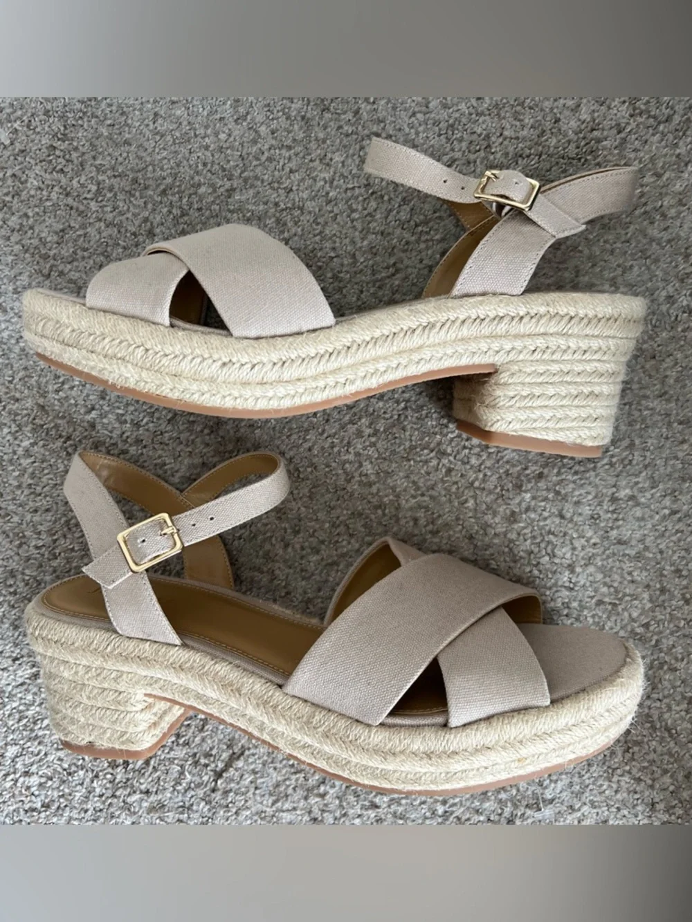 J.Crew‎ Canvas Espadrille Platform Sandals Beige BN857 Womens 9.5